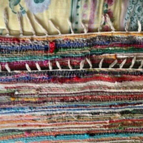 60" x 36" HANDMADE WOVEN COLORFUL SARI SILK RAG RUG - Picture 5 of 5